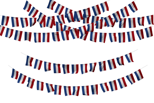 Netherlands Flag Bunting Decoration on The Rope, Jhandi, Set of Small Flag Celebration, 3D Rendering png
