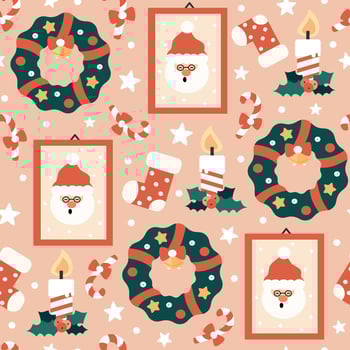 Cute colorful holiday seamless vector pattern cartoon illustration with christmas elements