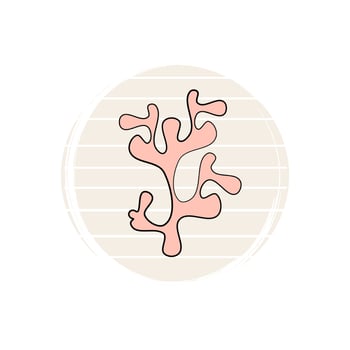 Cute logo or icon vector with pink coral on striped background, illustration on circle for social media story and highlights