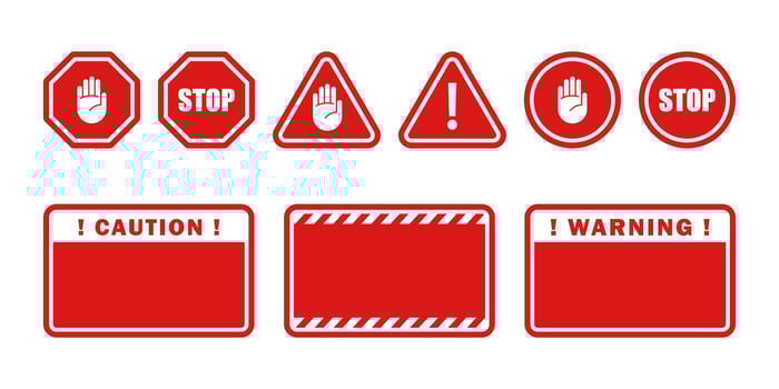 Warning signs. Prohibition signs. Symbols danger and stop signs. Vector scalable graphics