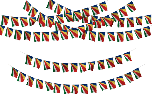 Seychelles Flag Bunting Decoration on The Rope, Jhandi, Set of Small Flag Celebration, 3D Rendering png