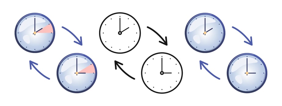Change clock icon set. Turning to winter or summer time vector