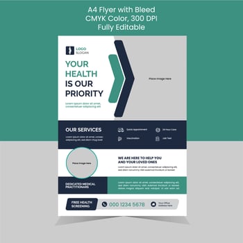 Modern Medical Flyer Template Design. Health Care Flyer. A4 Size. Print Ready. CMYK Color vector