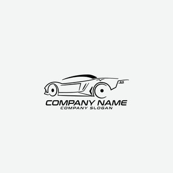 exotic car detail logo with vector car outline black and white