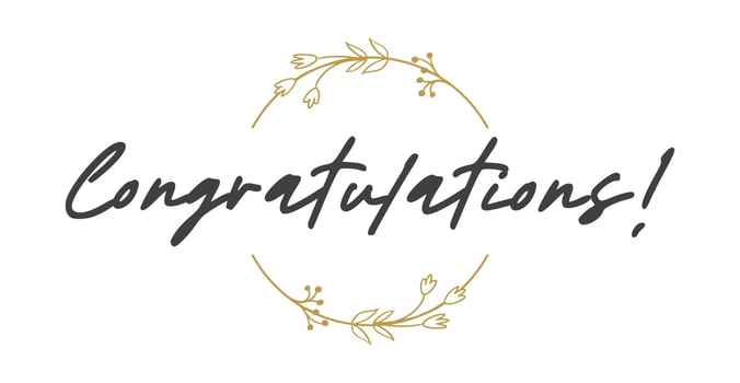 Congratulations lettering message with elegant golden frame. Congrats calligraphic quote. Hand drawn style calligraphy phrase. vector