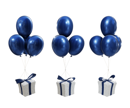 3d rendering of flying gift boxes with balloons perspective view png