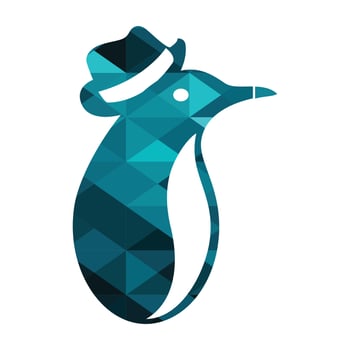 hat penguin logo and vector in 3D blue diamond style illustration