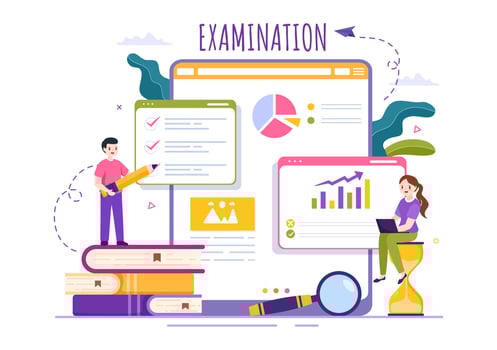 Examination Paper Illustration with Online Exam, Form, Papers Answers, Survey or Internet Quiz in Flat Cartoon Hand Drawn for Landing Page Templates vector