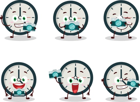 Photographer profession emoticon with clock cartoon character vector