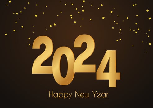 New year 2024 celebrations gold greetings poster isolated over black background. vector