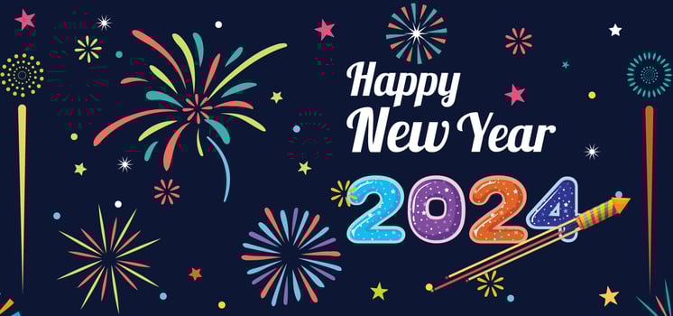 colorful fireworks celebration of Happy New Year 2024 Festivity Background vector