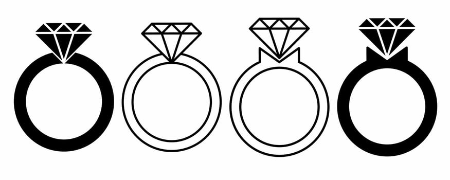 outline silhouette wedding ring icon set isolated on white background vector