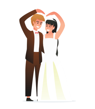 Bride in white dress and Groom in suit. Couple wedding png
