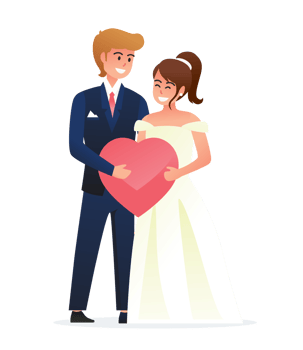 Bride in white dress and Groom in suit. Couple wedding png