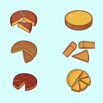 Olive Oil Cake Illustration Set, Premium Unique Cake Design. Cheese Menu Cooking Delicious Steak Lunch Seafood Cream Cake Dining Pizza Food Icon Elements Clip Art. vector