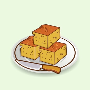 Sopa Paraguaya And Knife Illustration. Creative Menu Paraguay Gastronomy Cake Cookery Shop Soup Eating Dessert Delicious Clip Art Latin American Food Elements. vector