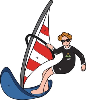 Tourists are playing sailboat illustration in doodle style vector