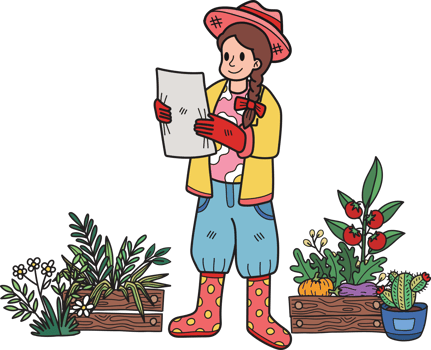 Female gardener planning to plant a tree illustration in doodle style png