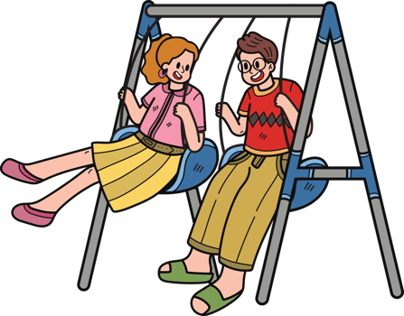 couple playing on swings illustration in doodle style png