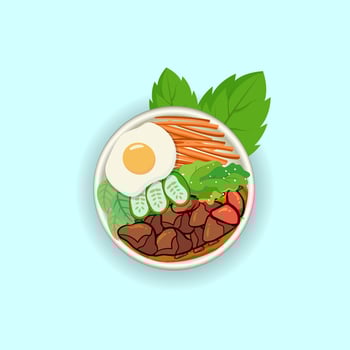 Bibimbap Minimal Unique Vector With Chopstick Set Korean Korea Bowl Cook Hot Delicious Spice Soup Meat Meal Vegetable Healthy Rice Bibimbap Kimchi Clip Art Restaurant Isolated Template Background.