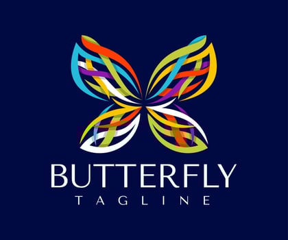 Modern colorful curve line butterfly logo design. Aesthetic butterfly logo brand. vector
