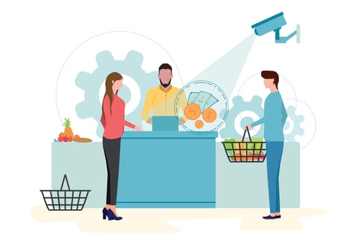 Video surveillance in the store. Video surveillance system. CCTV camera at the checkout. vector