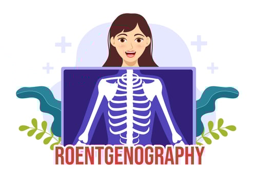 Roentgenography Illustration with Fluorography Body Checkup Procedure, X-ray Scanning or Roentgen in Health Care Flat Cartoon Hand Drawn Templates vector