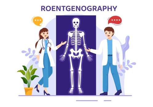 Roentgenography Illustration with Fluorography Body Checkup Procedure, X-ray Scanning or Roentgen in Health Care Flat Cartoon Hand Drawn Templates vector