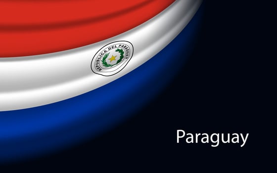 Wave flag of Paraguay on dark background. vector