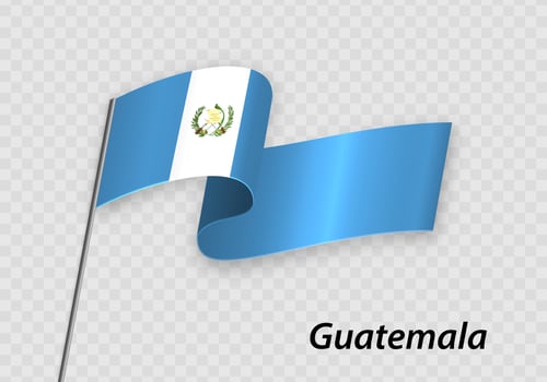 Waving flag of Guatemala on flagpole. Template for independence day vector
