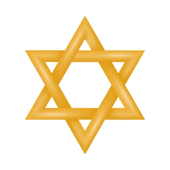 Golden six pointed Star of David. Symbol of Jewish identity and Judaism. Vector illustration.