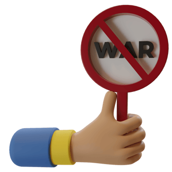 3d rendering illustration of a hand holding a sign with the text war, stop war concept png