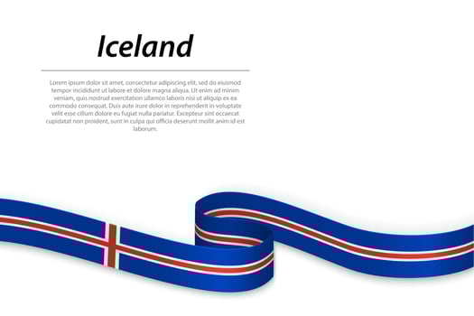 Waving ribbon or banner with flag of Iceland. Template for independence day vector