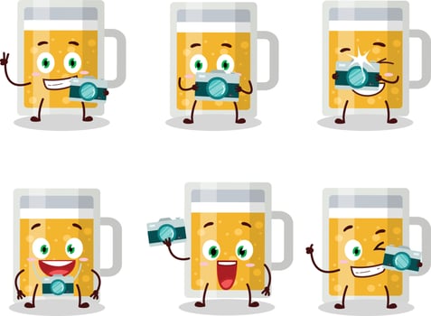 Photographer profession emoticon with mug of beer cartoon character vector