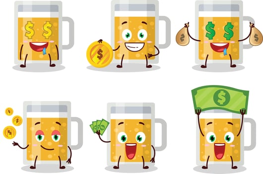 Mug of beer cartoon character with cute emoticon bring money vector