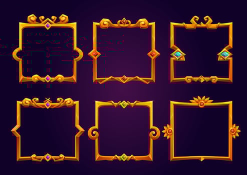Cartoon set of golden square game frames vector