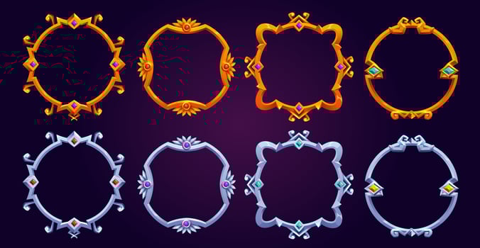 Set of fantasy round game frames vector