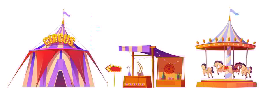 Set of carnival and circus fair, amusement park vector