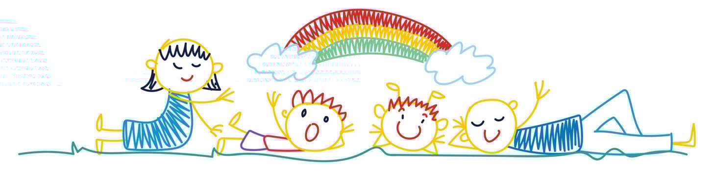happy family kids drawing, flowers with rainbow Multicolored. vector