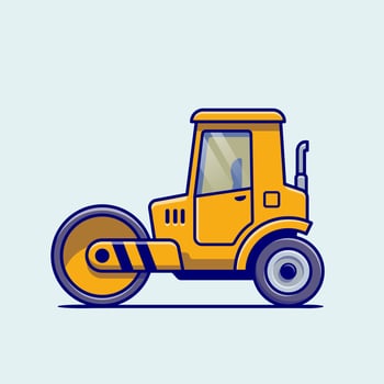 Tractor Vehicle Cartoon Vector Icon Illustration. Building Transportation Icon Concept Isolated Premium Vector. Flat Cartoon Style