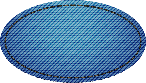Blue denim patch with stitch. Light blue denim. Oval shaped patch png