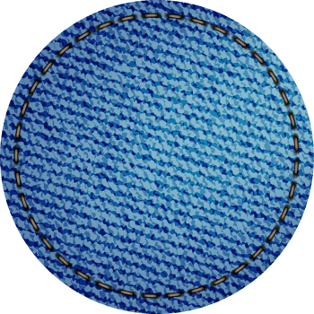 Blue denim patch with stitch. Light blue denim. Round patch png