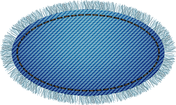 Blue denim patch with stitch and fringe. Light blue denim. Oval patch png