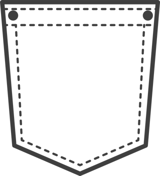 Denim pocket patch. Outline element for uniform or casual style clothes, dresses and shirts. Line illustration png