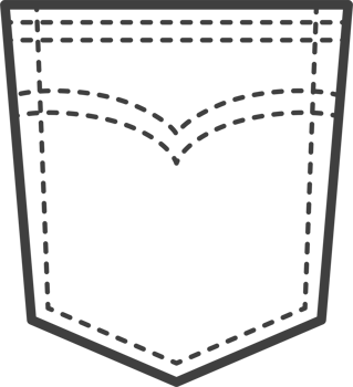 Denim pocket patch. Outline element for uniform or casual style clothes, dresses and shirts. Line illustration png