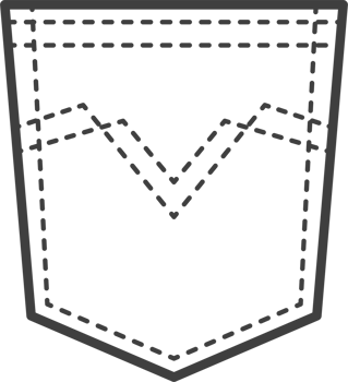 Denim pocket patch. Outline element for uniform or casual style clothes, dresses and shirts. Line illustration png