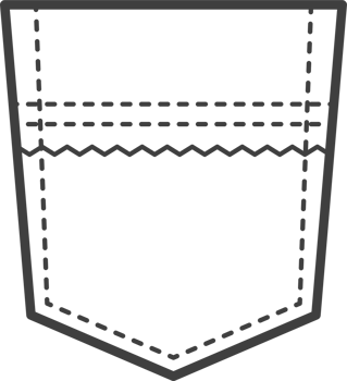 Denim pocket patch. Outline element for uniform or casual style clothes, dresses and shirts. Line illustration png