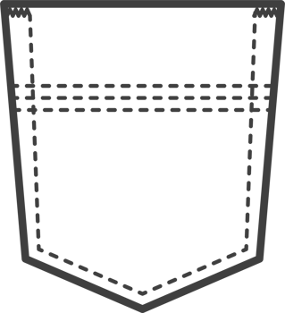 Denim pocket patch. Outline element for uniform or casual style clothes, dresses and shirts. Line illustration png