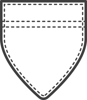 Denim pocket patch. Outline element for uniform or casual style clothes, dresses and shirts. Line illustration png