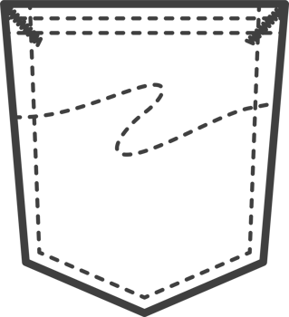Denim pocket patch. Outline element for uniform or casual style clothes, dresses and shirts. Line illustration png